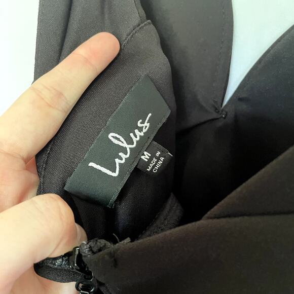 NWT Lulus black full length dress open back deep princess neckline size M - Picture 7 of 9
